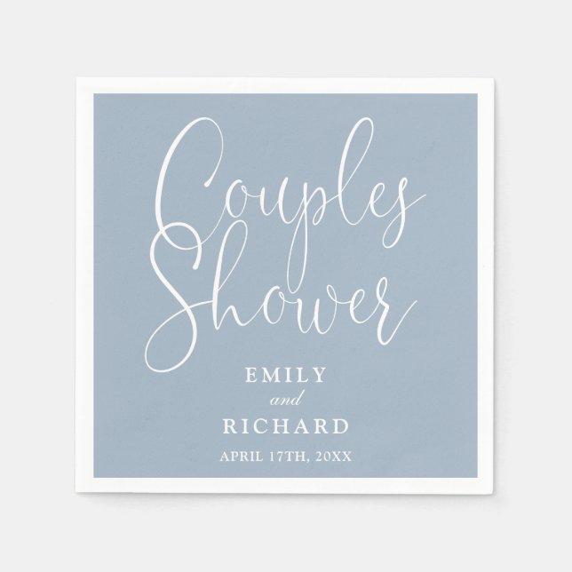 Dusty Blue Elegant Couples Bridal Wedding Shower Napkin (Front)