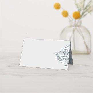 Dusty Blue elegant Damask Blank Place Cards