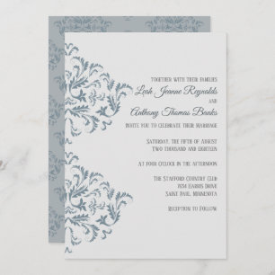 Dusty Blue Elegant Damask Invitation