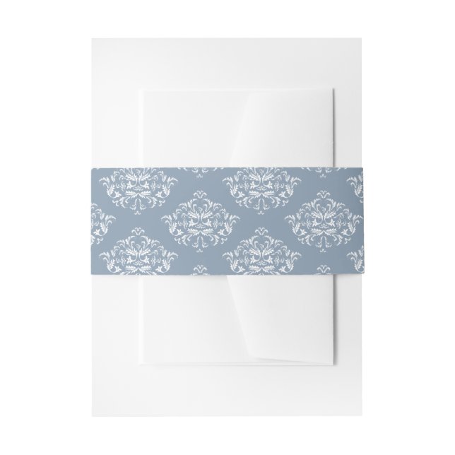 Dusty Blue Elegant Damask Invitation Bands Invitation Belly Band (Front Example)