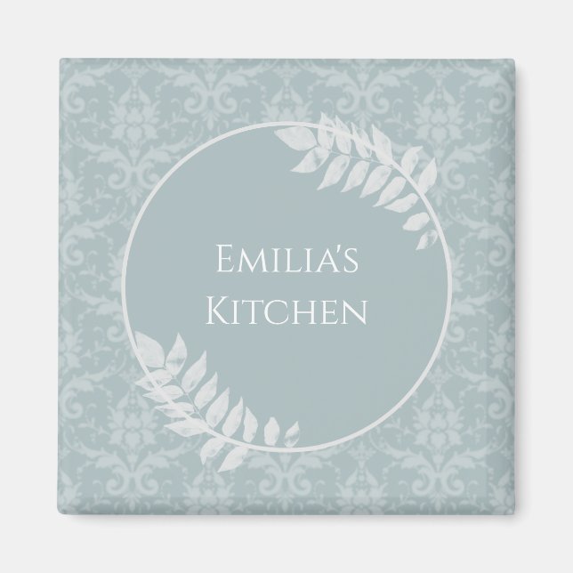 Dusty Blue Elegant Damask Personalised Magnet (Front)
