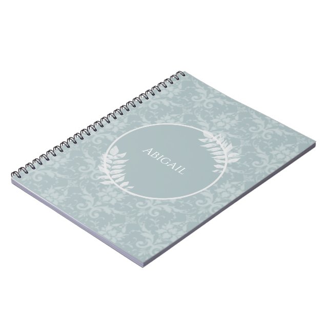Dusty Blue Elegant Damask Personalised Notebook (Left Side)