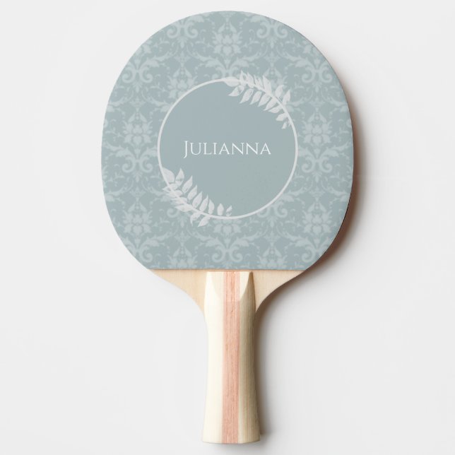 Dusty Blue Elegant Damask Personalised Ping Pong Paddle (Front)