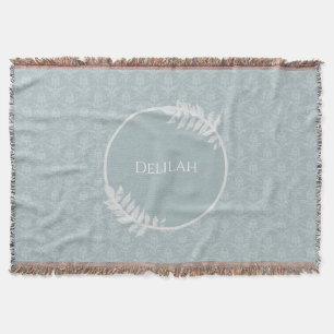 Dusty Blue Elegant Damask Personalised Throw Blanket
