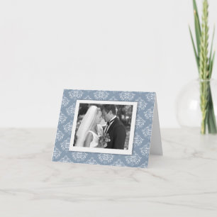 Dusty blue Elegant Damask Photo Thank you Card