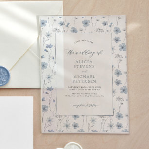 Dusty blue elegant floral garden wedding acrylic invitations