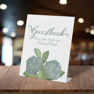 Dusty Blue Elegant Floral Guestbook Reception Pedestal Sign