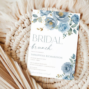 Dusty blue elegant floral roses bridal brunch invitation