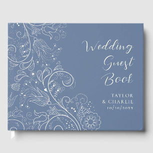 Dusty Blue Elegant Floral Wedding Guest Book
