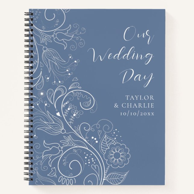 Dusty Blue Elegant Floral Wedding Notebook (Front)