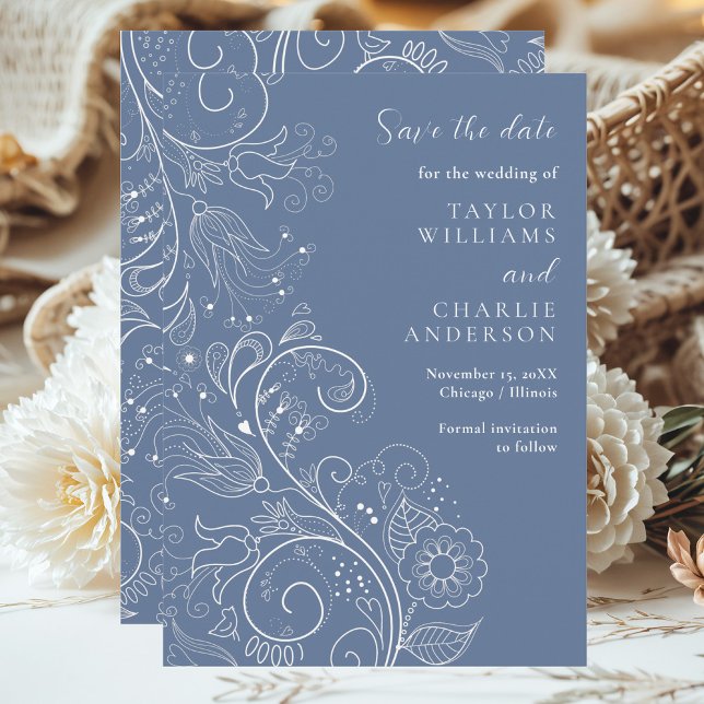 Dusty Blue Elegant Floral Wedding Save The Date (Creator Uploaded)