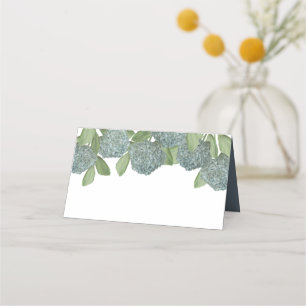 Dusty Blue Elegant Garden Floral Greenery Place Card