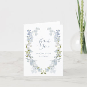 Dusty Blue Elegant Garden Shower Thank You Card