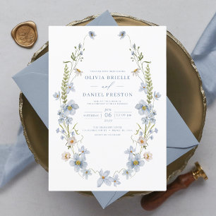 Dusty Blue Elegant Garden Vintage Wedding Invitation