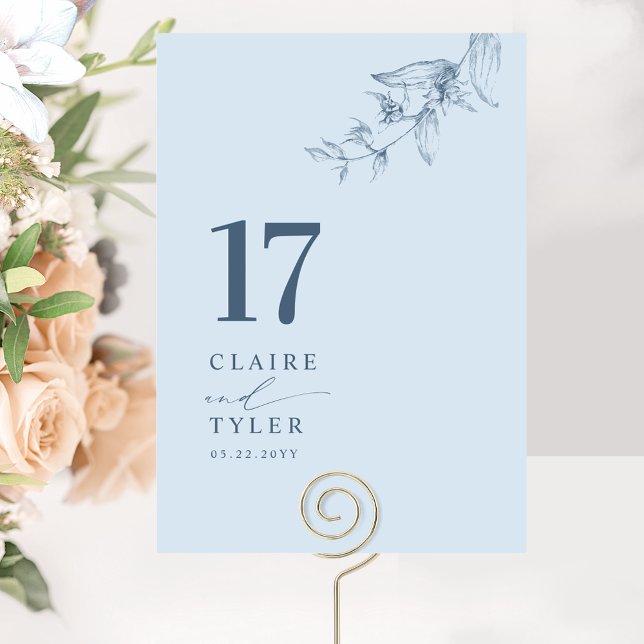 Dusty Blue Elegant, Minimal Botanical Wedding  Table Number (Creator Uploaded)