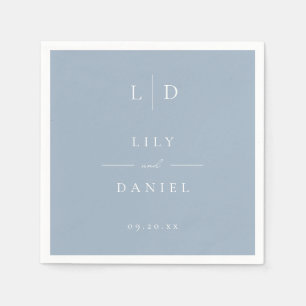Dusty Blue Elegant Minimalist Monogram Wedding Napkin