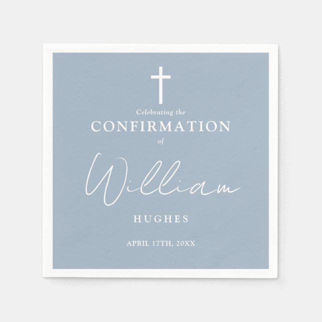 Dusty Blue Elegant Modern Minimalist Confirmation Napkin (Front)