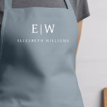 Dusty Blue Elegant Modern Minimalist Monogram Name Apron<br><div class="desc">Elevate your culinary experience with our Classic Elegant Modern Minimalist Monogram Name Cooking Apron. This kitchen essential seamlessly merges timeless elegance with contemporary minimalism. Crafted with precision, this apron is not just a practical accessory but also a statement of personal style. The customisable monogram and name option allows you to...</div>