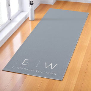 Dusty Blue Elegant Modern Minimalist Monogram Name Yoga Mat
