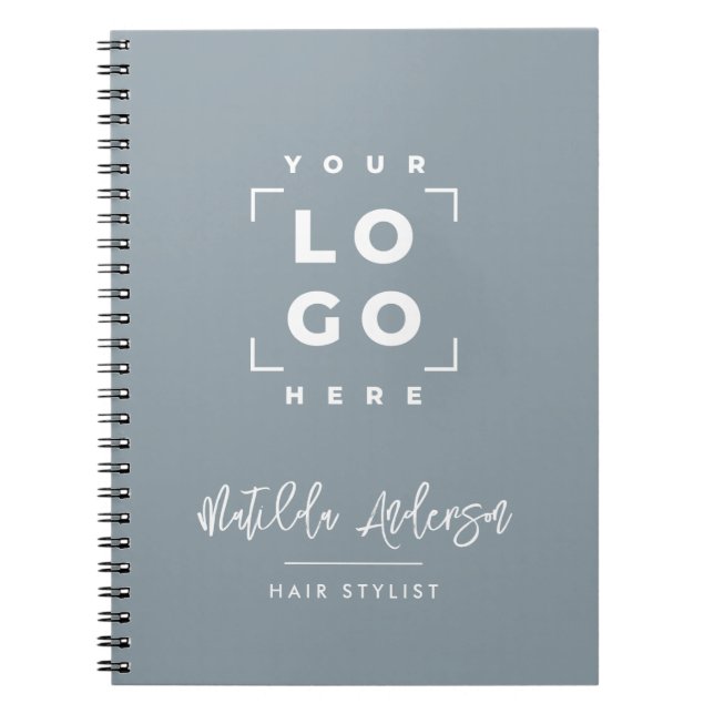 Dusty blue elegant modern your logo script notebook (Front)