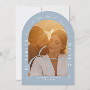 Dusty Blue Elegant Photo Arch Calligraphy Wedding Invitation