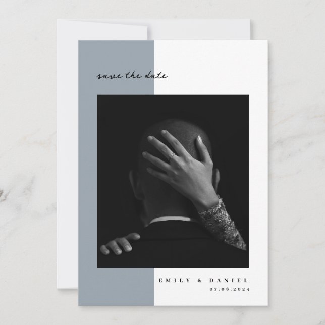 Dusty Blue Elegant Photo Save the date Invitation (Front)