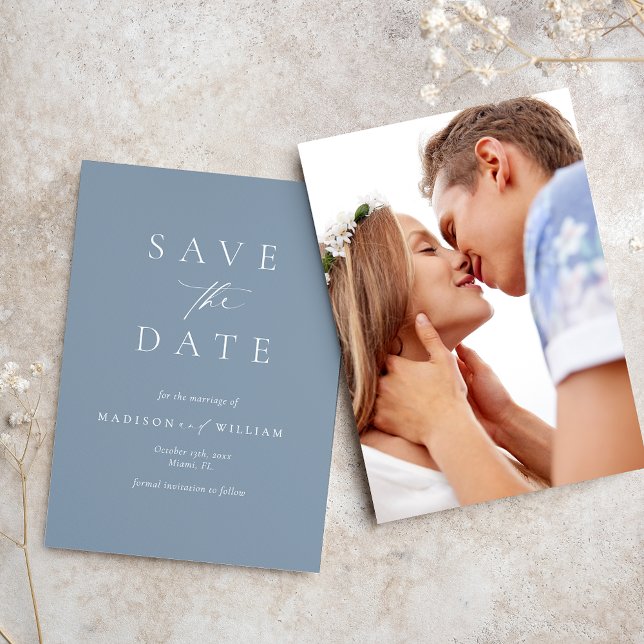 Dusty Blue Elegant Photo Wedding Save The Date (Creator Uploaded)