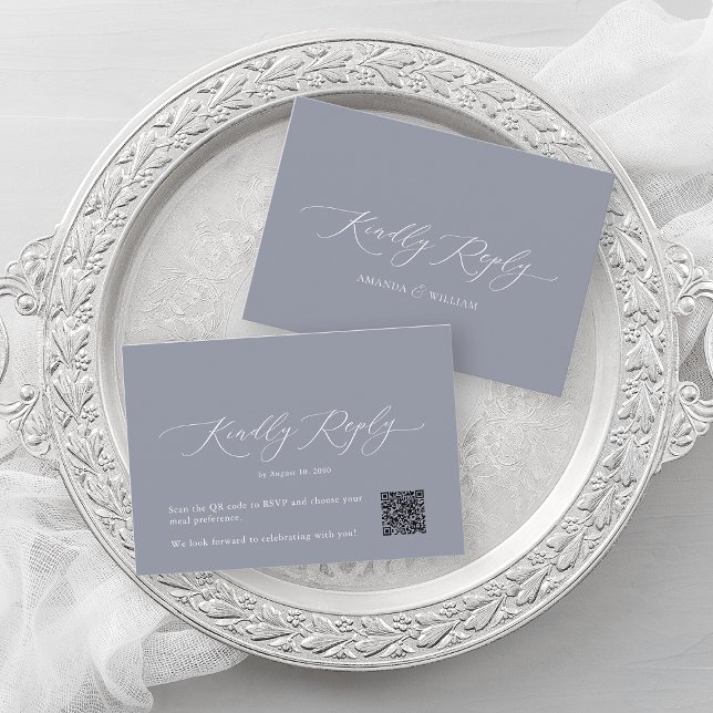 Dusty Blue Elegant QR Code RSVP Card (Creator Uploaded)