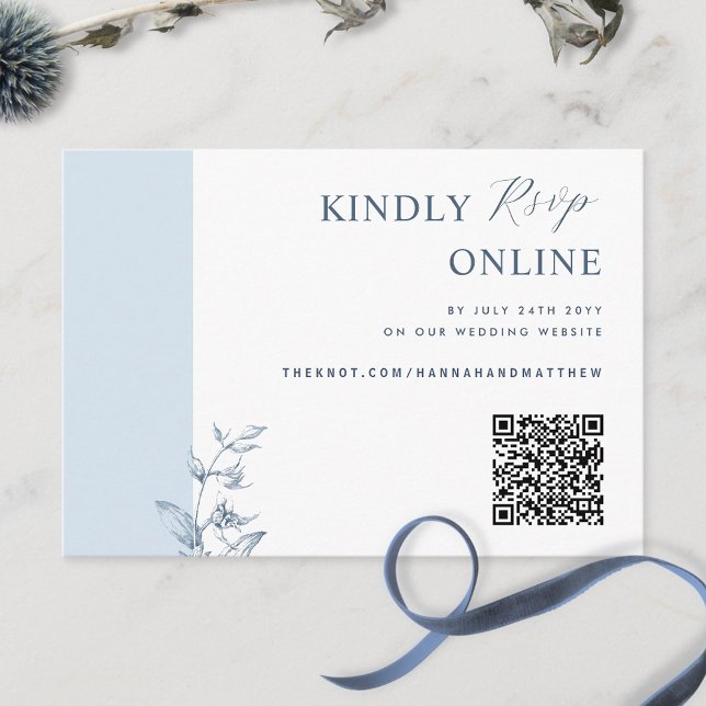 Dusty Blue Elegant QR Code RSVP Wedding Enclosure Card (Creator Uploaded)