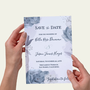 Dusty Blue Elegant Romantic Floral Wedding Save The Date