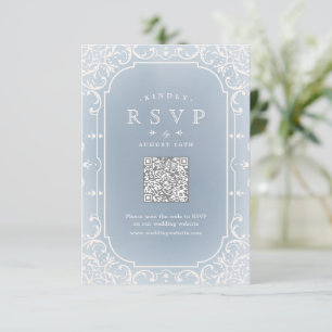 Dusty blue elegant romantic vintage QR code RSVP Card