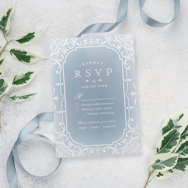 Dusty blue elegant romantic vintage wedding RSVP Card (Dusty blue elegant romantic vintage wedding RSVP)