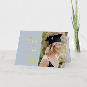 Dusty Blue Elegant Script Graduation Thank You Foil Greeting Card