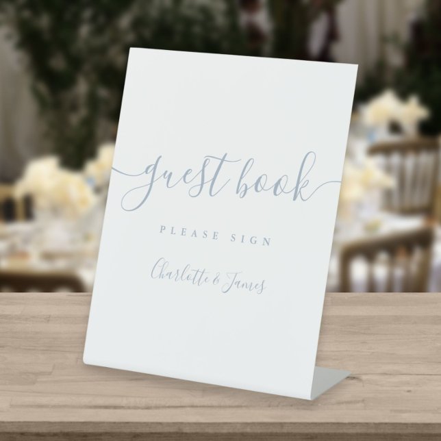 Dusty Blue Elegant Script Guest Book Pedestal Sign (Creator Uploaded)