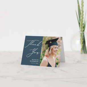 Dusty Blue Elegant Script Minimalist Graduation Thank You Card