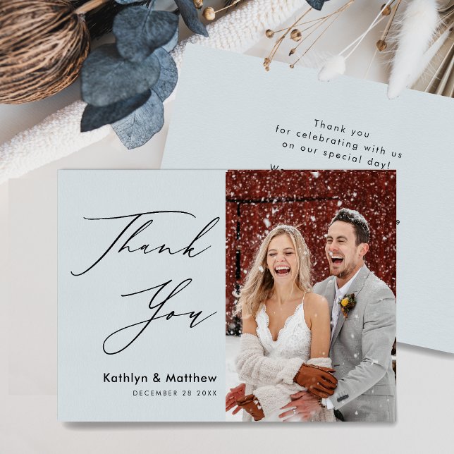 Dusty Blue Elegant Script Minimalist Wedding Thank You Card (Creator Uploaded)