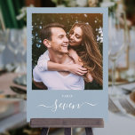 Dusty Blue Elegant Script Photo Table Number<br><div class="desc">These elegant dusty blue signature script double-sided photo table numbers are perfect for all celebrations. Designed by Thisisnotme©</div>