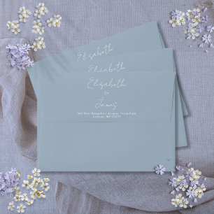 Dusty Blue Elegant Script Return Address Envelope