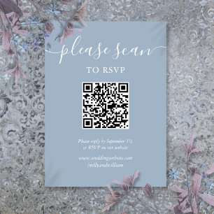 Dusty Blue Elegant Script RSVP QR Code Enclosure Card