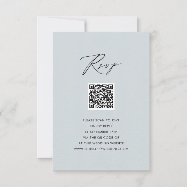 Dusty Blue Elegant Script Simple QR Wedding RSVP (Front)