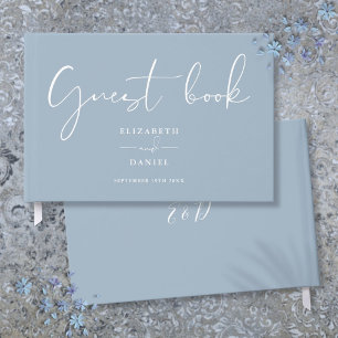Dusty Blue Elegant Script Wedding Guest Book