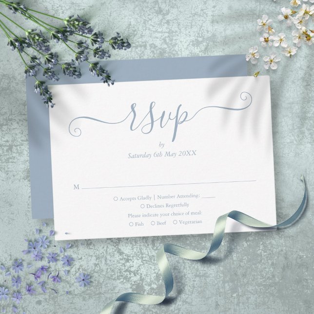 Dusty Blue Elegant Script Wedding RSVP Card (Dusty Blue Elegant Script Wedding RSVP Card)