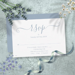 Dusty Blue Elegant Script Wedding RSVP Card