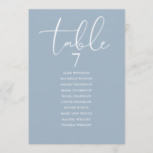 Dusty Blue Elegant Seating Plan Table Number