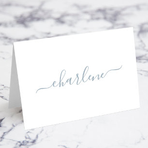Dusty Blue Elegant Signature Name Place Cards