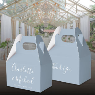 Dusty Blue Elegant Signature Script Wedding Favour Box