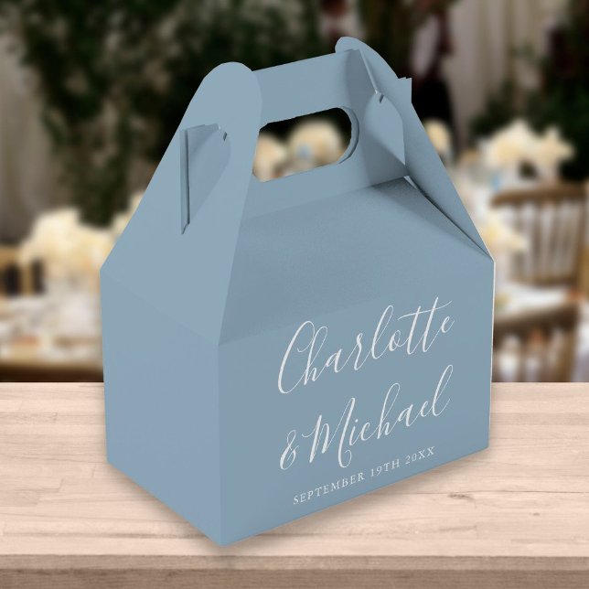 Dusty Blue Elegant Signature Script Wedding Favour Box (Creator Uploaded)