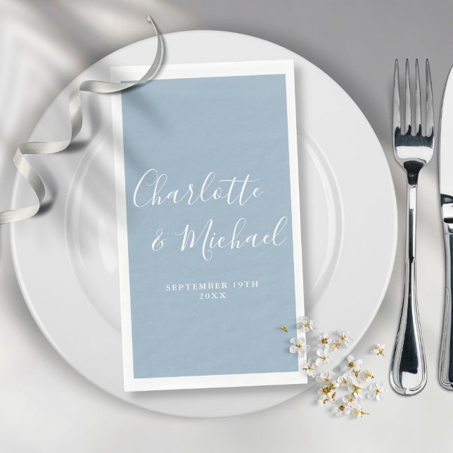 Dusty Blue Elegant Signature Script Wedding Napkin (Creator Uploaded)