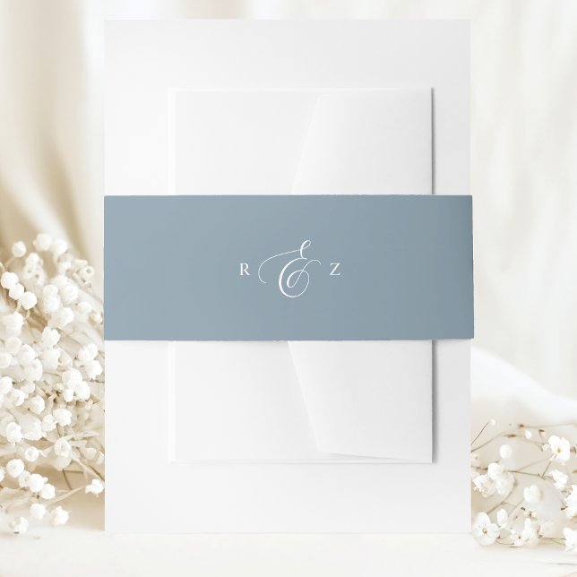 Dusty Blue Elegant Simple Monogram Wedding Invitation Belly Band (Creator Uploaded)