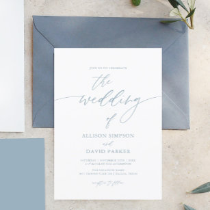 Dusty Blue Elegant Simple Wedding Invitations